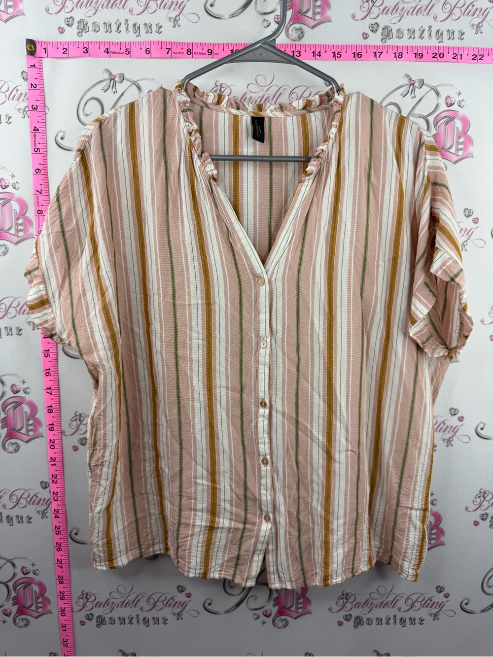 Soya concepts tshirt buttons Women’s Striped Button-Front Shirt in Pink & Cream